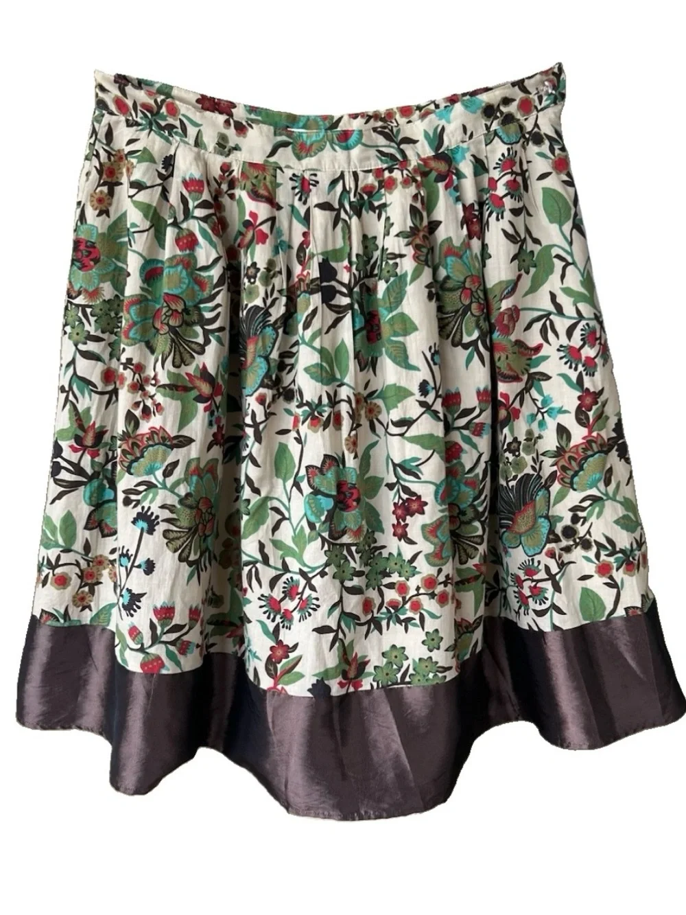 Forever 21 Floral Circle Skirt Oatmeal Beige Brown Hem 100% Cotton Size M - Picture 1 of 9
